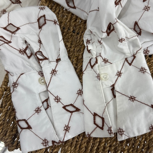 Samuel Dong 100 % cotton button down shirt embroidered  cut out detail Small - Picture 13 of 15